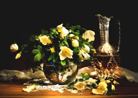 Still life - pitcher, flowers, still life, vase