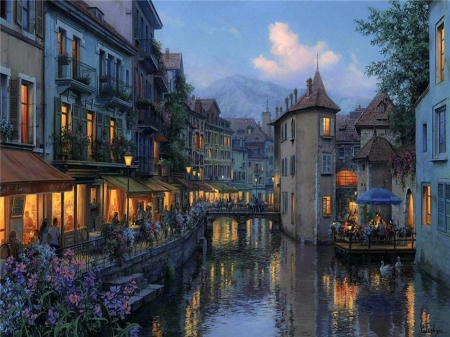 France city - europe, beautiful, evening, city, lovely, magical, colorful, canal, color, france