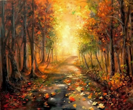 Painting - abstract, trees, painting, autumn