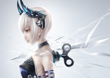 Fantasy girl - white, fantasy, bouno satoshi, anime, girl, blue, manga