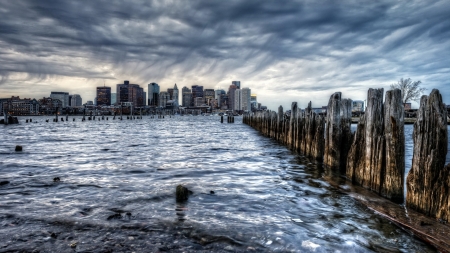 city bay view hdr - billars, sky, city, shore, hdr, bay