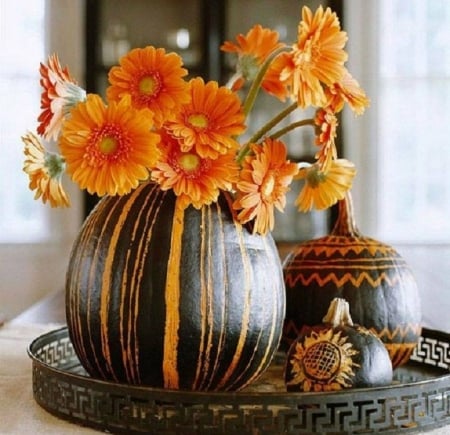 Fall still life - fall, abstract, pumpkin, flowers, still life