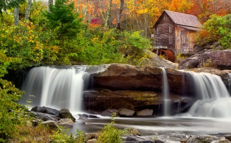 Glade Creek Mill - trees, beautiful, mill, colors, forest, fall, autumn, phooto, foliage, rocks