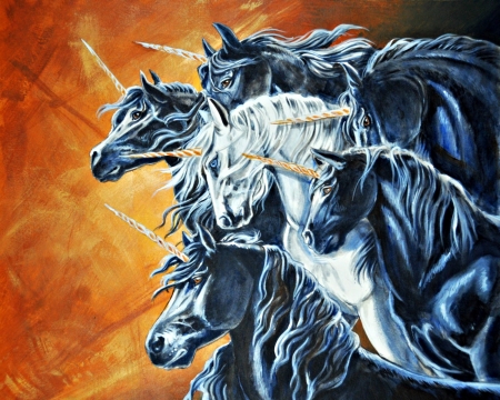 Minority - blue, horse, watercolor, pictura, fantasy, grey, white, minority, hbruton, painting, unicorn, art