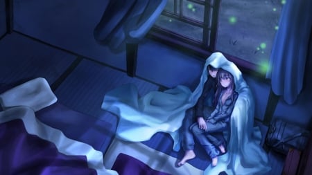 A cold night - anime, sleep, girl, boy