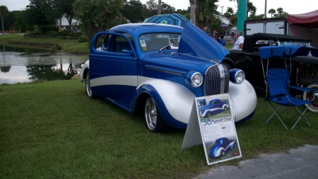 1938 Plymouth Coupe - silver, classic, hotrod, blue