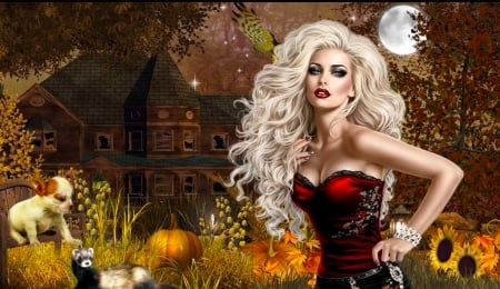 Halloween Beauty - pretty, female, beautiful, girl, beauty, long hair, fantasy, digital, woman, halloween, art