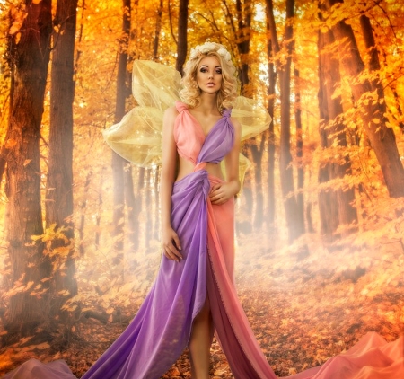 Fairy in Autumn Forest - woman, autumn, fairy, forest