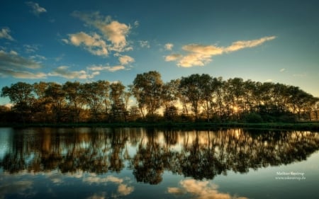 Spiegelbild - abstract, trees, water, Germany, photography, landscape, scene, sunrise, reflection, dawn, sunset, nature, lake, dusk, park, wallpaper