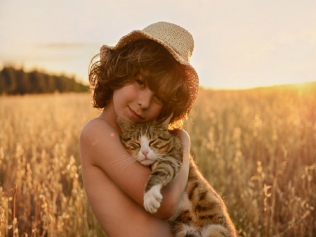 ~ Best Friends ~ - Field, Child, Boy, cat