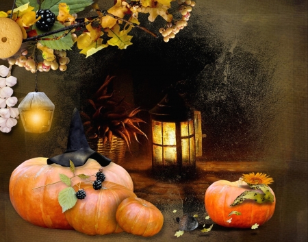 Cheerful and warm autumn season to all - pumpkins, autumn, decoracion, light