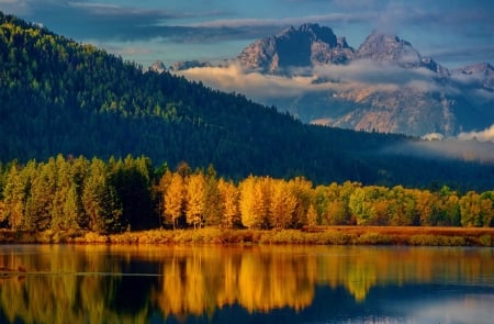 Autumn reflections - autumn, lake, mountain, trees, mountains, serenity, nature, reflections, fall, calmness, forest, reflection, mirror, beautiful, colors