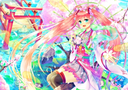 Sakura Miku - manga, vocaloid, blue, girl, sakura miku, pink, sakakidani