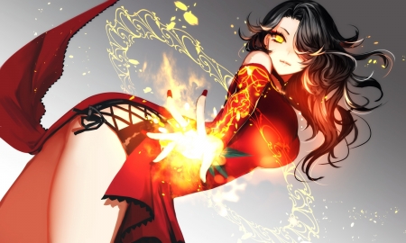 Cinder Fall - red, fire, long hair, magic, pretty, rwby, girl