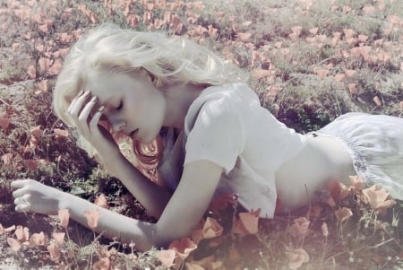 Beauty - woman, blond, flowers, model