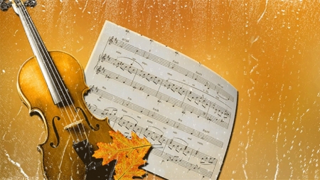 Autumn Sonata - abstract, fall leaves, violin, collage, still life