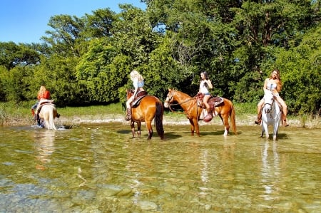 The River Gang - women, fun, female, boots, fashion, models, western, girls, cowgirls, style, river, horses, blondes