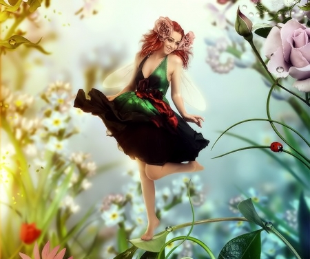 Flower Fairy - fairy, flowers, pretty, fantasy