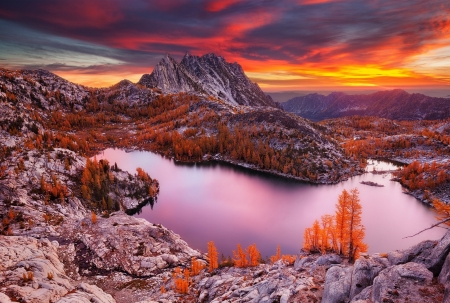 Amazing Lake View - fall, forest, clouds, sunset, mountain