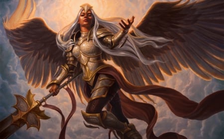 Angel - game, girl, feather, angel, magic the gathering, fantasy, woman, wings, golden, scott murphy, art