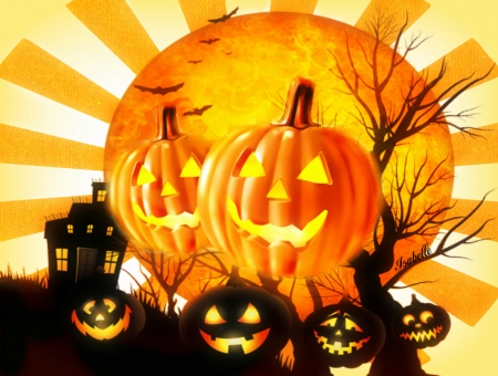 Halloween Night ~ - Photo manipultaion, Spooky, Trees, Night, Bats, Pumpkin, Halloween