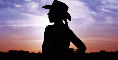 Cowgirl Silhouette - sky, silhouette, hat, cowgirl, clouds, sunset