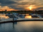 sunset over harbor marina hdr