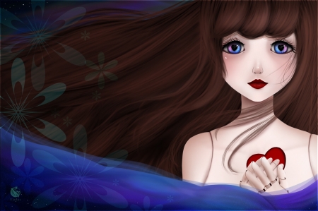 Doll - manga, fantasy, anime, heart, blue, red, art, doll