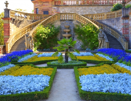 Colorful garden - stair, beautiful, architecture, splendor, color, monument, garden, flower