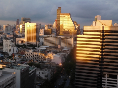 Sunset Skyscrapers Bangkok Thailand - sunset, bangkok, skyscrapers, thailand