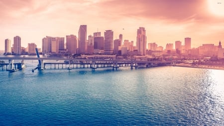 miami - skyscrapper, ocean, miami, pier