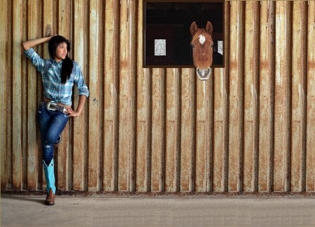 A True Love - style, girls, western, women, models, ranch, cowgirls, horses, brunettes, fun, female, barns, boots