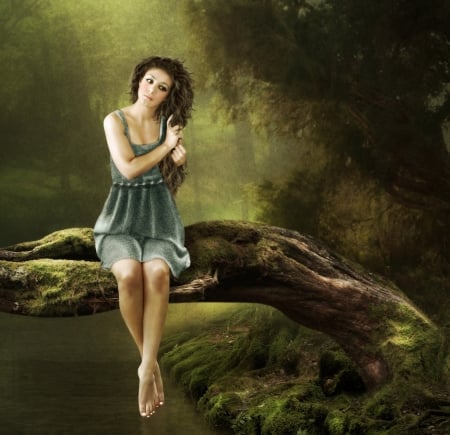 Dreams - wood, dreams, women, forest, fantasy