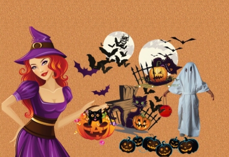 Happy Halloween - moons, bats, pumpkins, funny, ghosh, Whtch