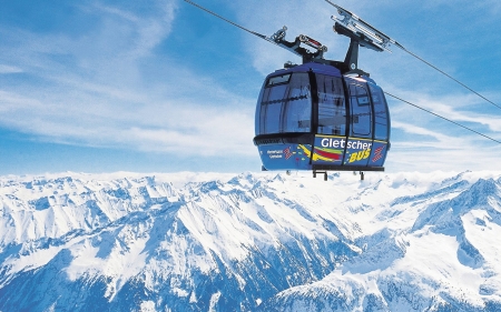 ski lift gondola above the mountains - gondola, mountains, lift, ski, snow