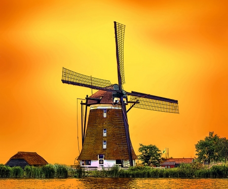 Windmill - nature, windmill, sunset, country