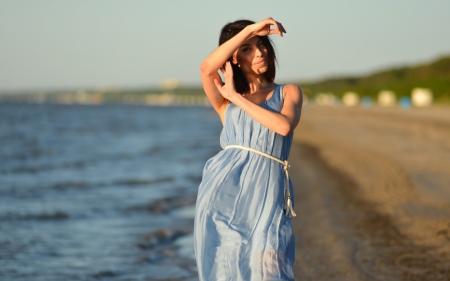 Girl on the Beach - walking, girl, sea, evening