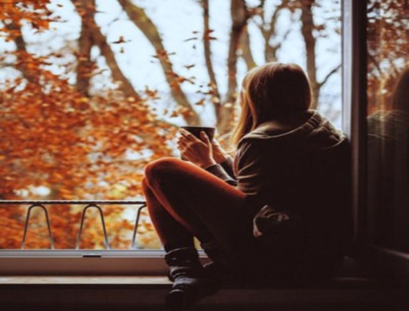 *elaxation* - woman, autumn, coffee, window, day