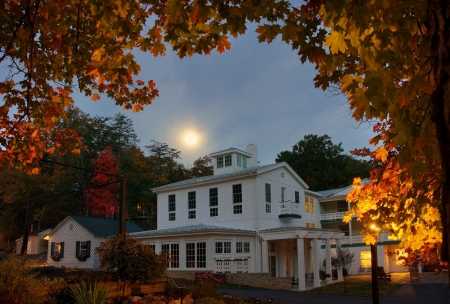 Capon Springs, West Virginia - light, moon, leaves, house, colors, autumn