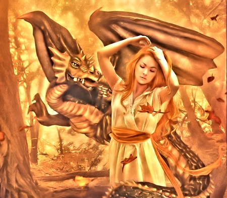 Woman and Dragon - dragon, fantasy, woman, art