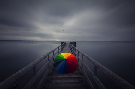 Dream in color - cg, colorful, grey, umbrella, sea