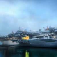 airplane carrier in fog hdr