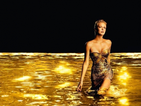 Charlize Theron - actress, wallpaper, charlize theron, model, gold, charlize, theron, beautiful, 2015