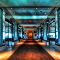 hallway to entrance to skylofts at mgm grand in vegas hdr