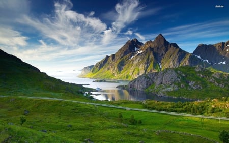 mountain landscape - field, landscape, mountain, grass