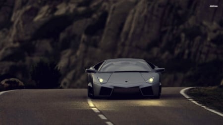 black lamborghini reventon - road, reventon, lamborghini, mountain