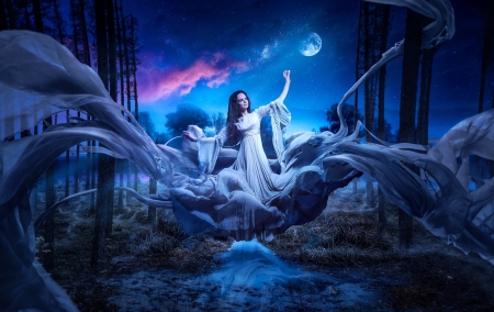 Moonlight Beauty - woman, moon, night, sky