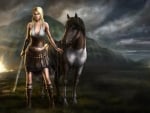 Girl warrior on horse