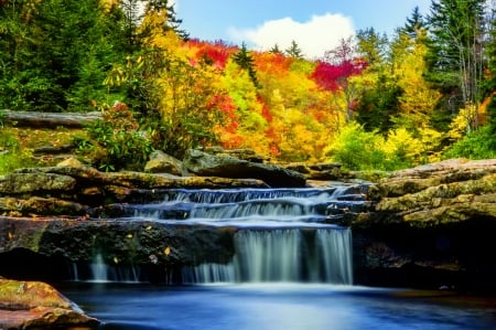 Autumn waterfall - autumn, trees, cascades, stream, colorful, waterfall, rocks, fall, beautiful