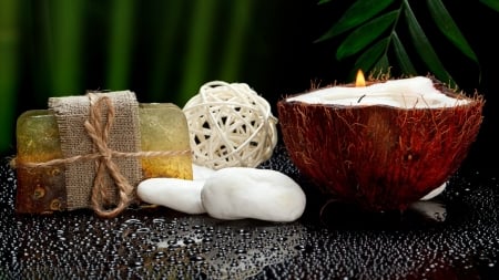 Spa - soap, candle, coconut